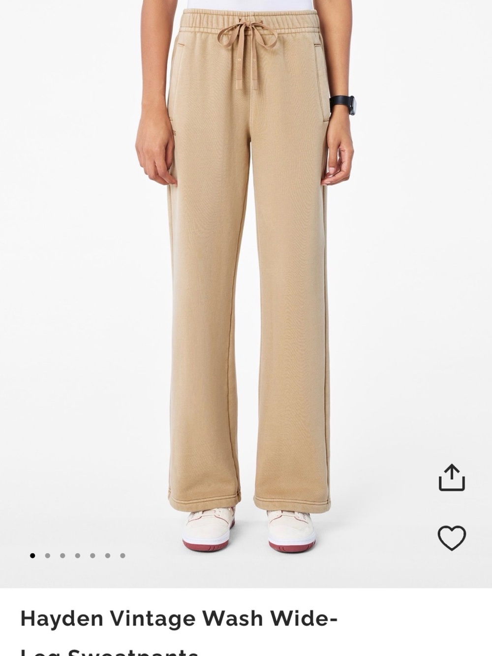 FIGS Hayden Wide-Leg Drawstring Sweatpants in Beige